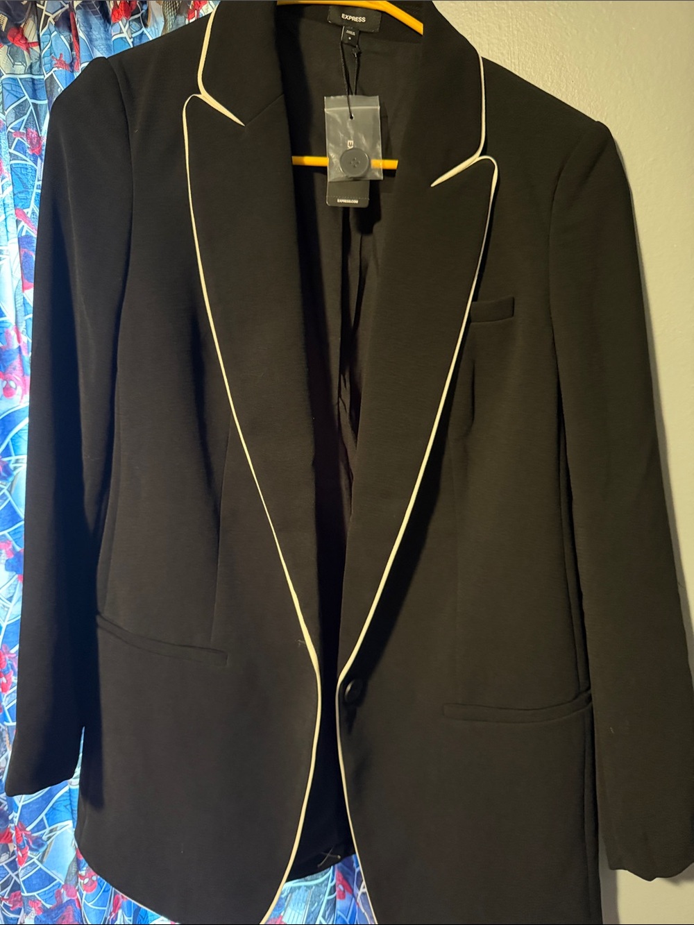 Express Black Blazer with Cream Piping